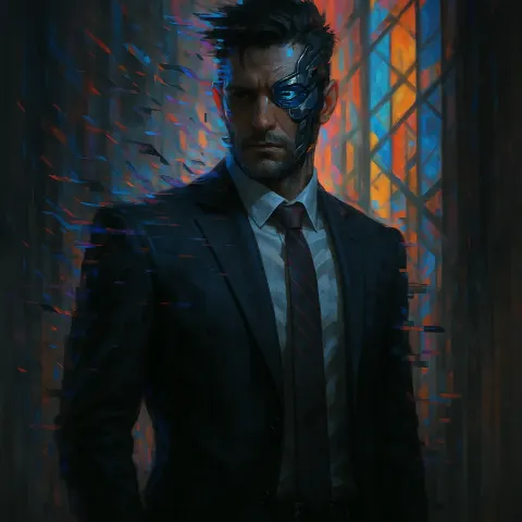 Cyberpunk Hero in a Sharp Corporate Suit
