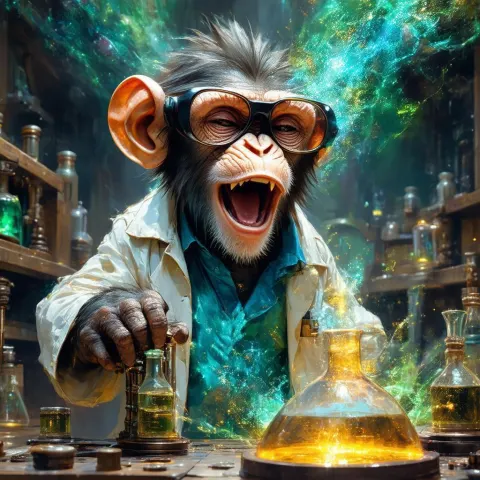 Laughing Monkey Mad Scientist Fantasy Art