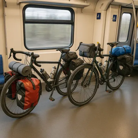 Two Touring Bicycles Loaded with Panniers