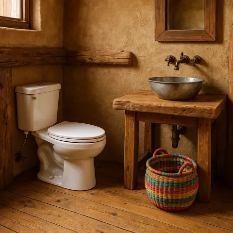 Rustic Bathroom with a White Toilet