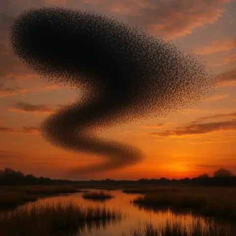 Colossal Murmuration of Countless Starlings Darkens the Sky