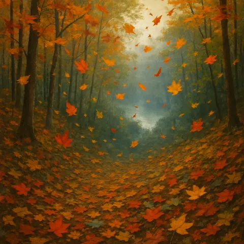 Myriad Colorful Autumn Leaves Drift and Swirl Downwards
