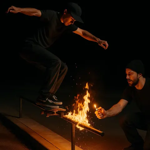 Man Executes a Skateboard Stunt on a Slim Railing