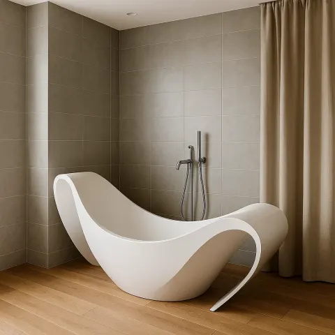 Modern Bathroom with a Wave-shaped Bathtub