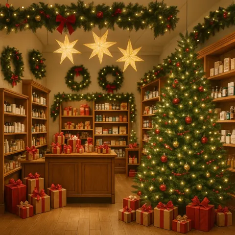 Festive Store Interior with Holiday Decorations