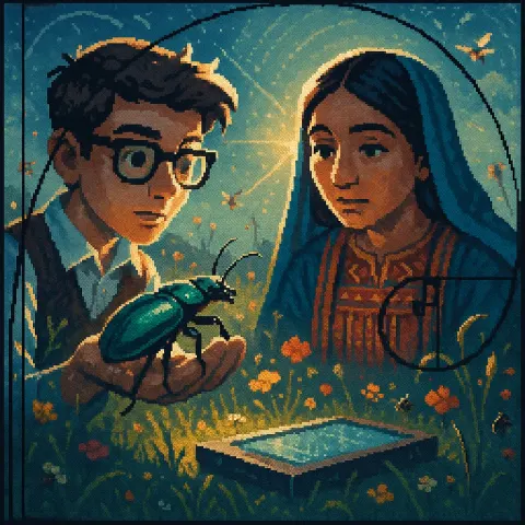 Pixel Art Styled Teenage Scholar with Stylish Prescription Glasses Delicately
