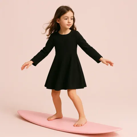Graceful Young Girl Dressed in Dark Attire Balances Elegantly