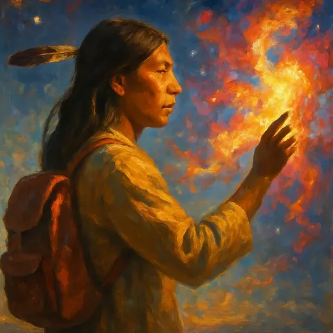 Person of Indigenous Native American Descent Thoughtfully Interacts