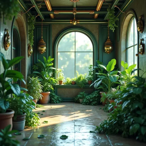 Metallic Green Plant Room in Detailed 3D