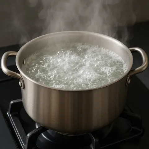 Pot Filled with Salted Water Is Boiling Intensely
