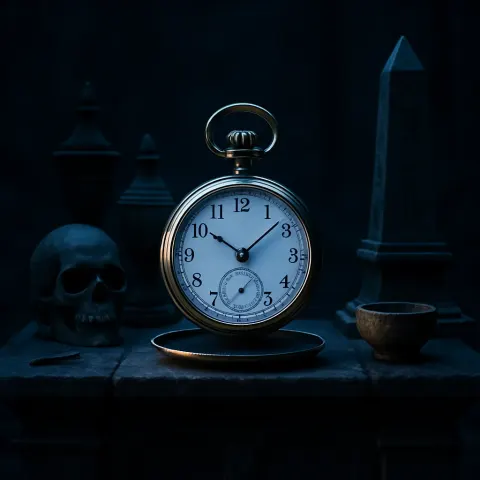 Anachronistic Pocket Watch Rests Centrally on a Symmetrical Altar
