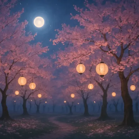 Lanterns Strung Between the Trees Cast a Gentle