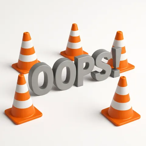 Word "OOPS!" in Gray 3D Letters Surrounded by Five