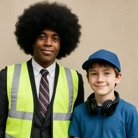 Person Wearing a Large Black Afro Wig