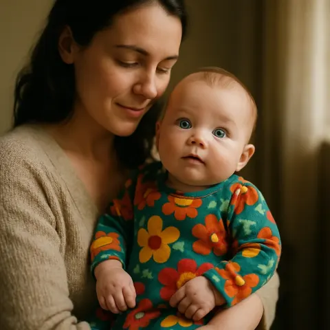 Woman Cradles a Baby Tenderly in Her Arms