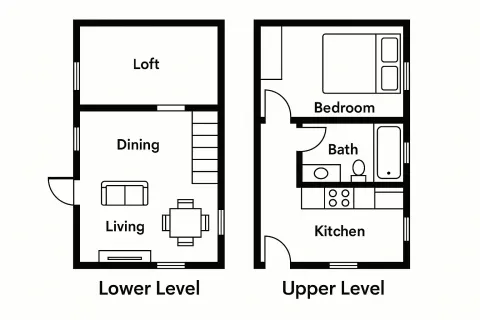 Two-level Tiny House Floor Plan Showcasing a Lower Level