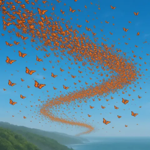 Vast Migration of Thousands of Monarch Butterflies Streams Like