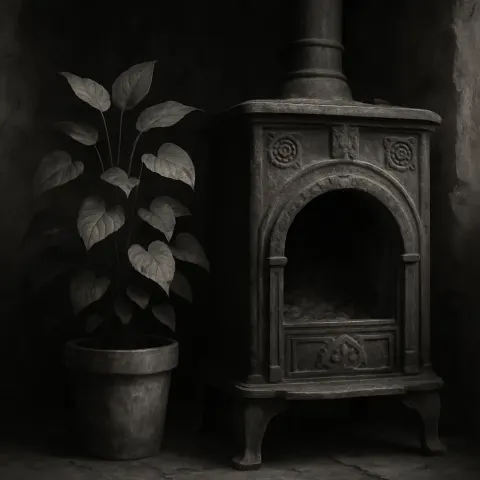 Black-and-white Illustration Showcasing a Potted Plant