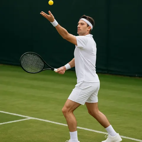 Male Tennis Player in White Sports Attire