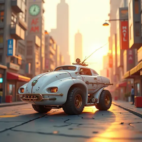 Spaceship Truck Cruising a Golden Future City