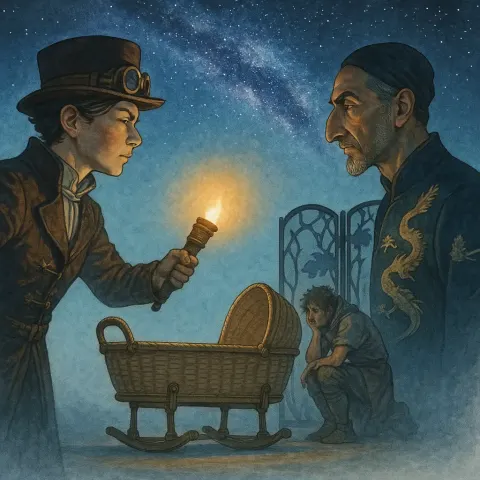 Non-binary Presenting Steampunk Historical Legend with Narrow Squinting Eyes