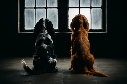 Parti-color Black and White Cocker Spaniel with Profusely Feathered Ears