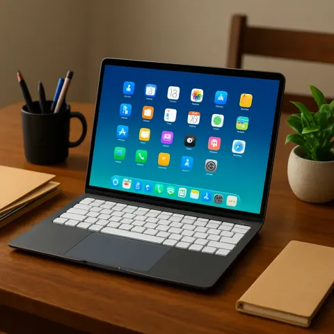 At the Center of a Sleek Wooden Table Sits