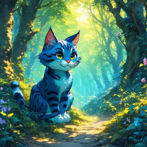 Cheshire Cat Grinning in Dreamlike Forest