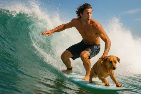 Man Skillfully Surfs a Wave with Ease