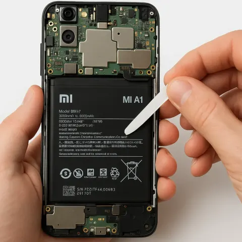 Person Is Holding a Disassembled Xiaomi Mi A1 Smartphone