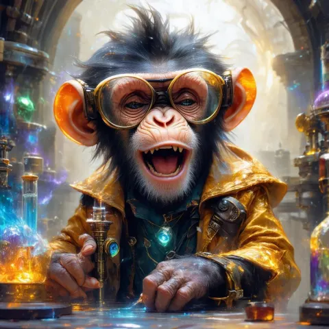 Monkey Mad Scientist Cackling in Epic Light