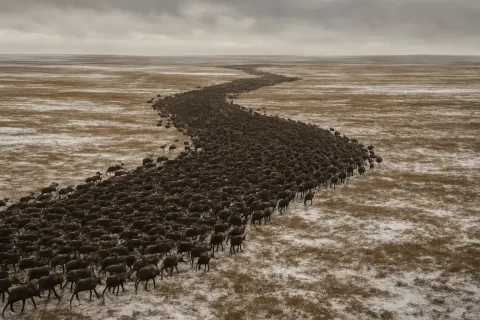Vast Herd of Migrating Caribou Forms