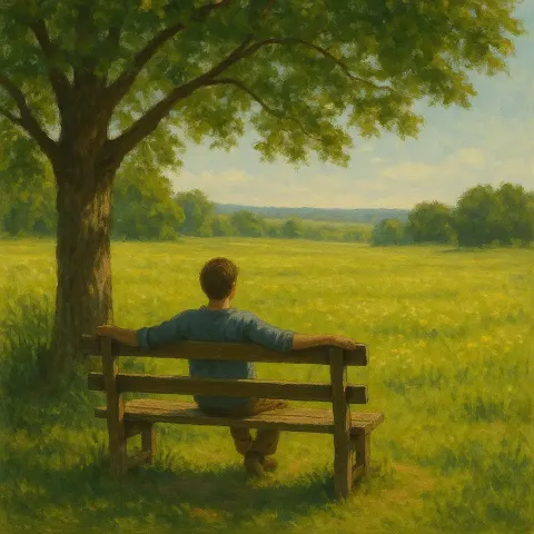 Seated on a Wooden Bench