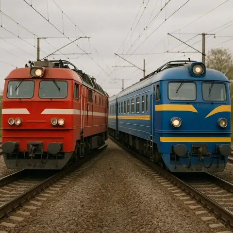 Two Trains Moving Past One Another on Side-by-side Tracks