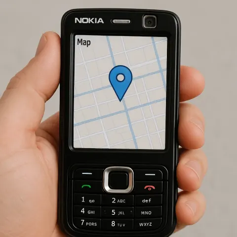 Person Holds a Nokia N73 Phone Displaying a Map