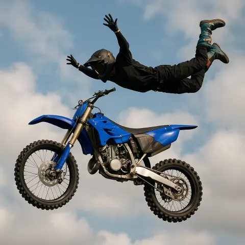 Motocross Rider Performs a Mid-air Stunt