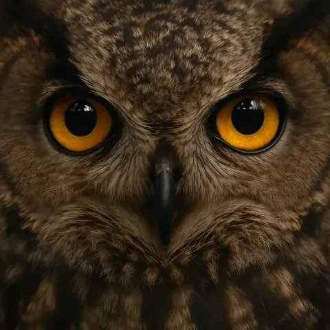 Detailed View of the Striking Amber Gaze of a Nighttime