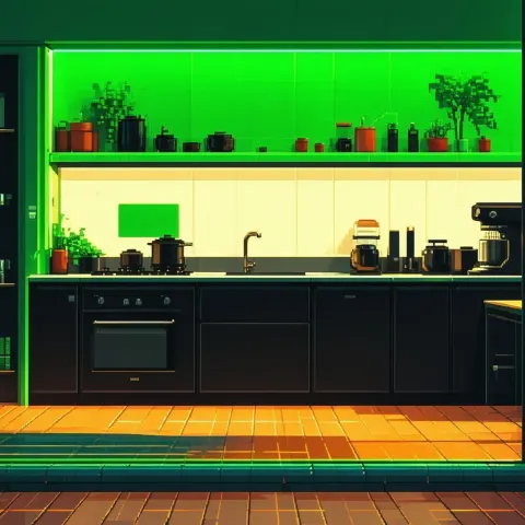 Eight Bit Kitchen With Sleek Black Cabinets