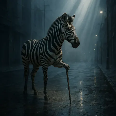 Zebra with a Walking Stick on Gritty