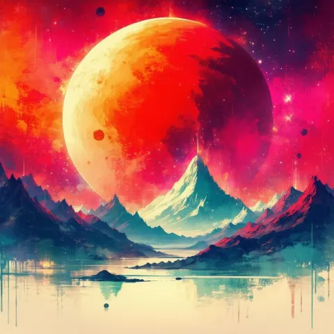 Vibrant Manga Red Planet With Cosmic Peaks