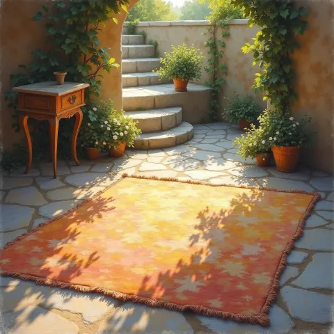 Impressionist Throw Rug on Dappled Stone