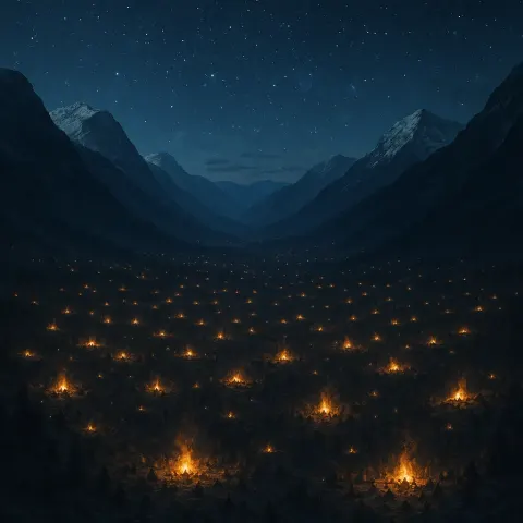 Thousands of Flickering Campfires Dot a Vast