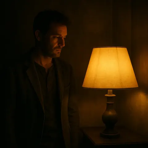 Man Is Positioned to the Left of a Lamp