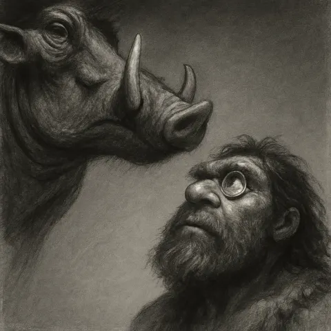 Charcoal-sketched Prehistoric Cave Dweller
