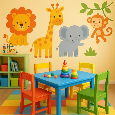 Colorful Children's Playroom with a Blue Table