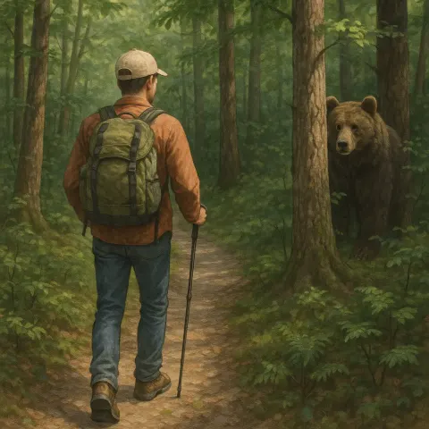 Bear Watches a Man Carefully from the Cover