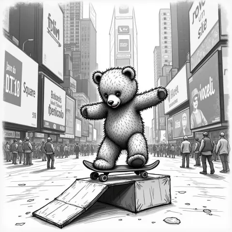 Whiteboard Teddy Bear Skating Times Square