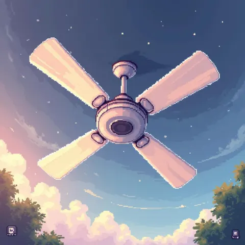 Retro Pixel Ceiling Fan With White Blades