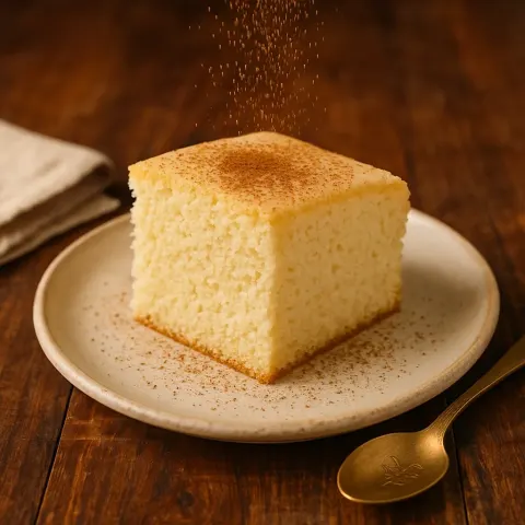 Piece of Tender Sponge Cake in a Pale Ivory Hue