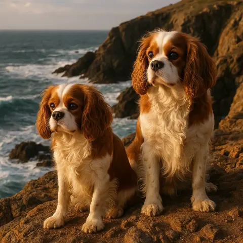 Two Varied Blenheim Spaniels